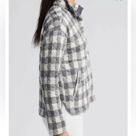 Marine Layer Snap Placket Quilted Pullover Jacket Sweatshirt Check Henley Polo M - Picture 3 of 11